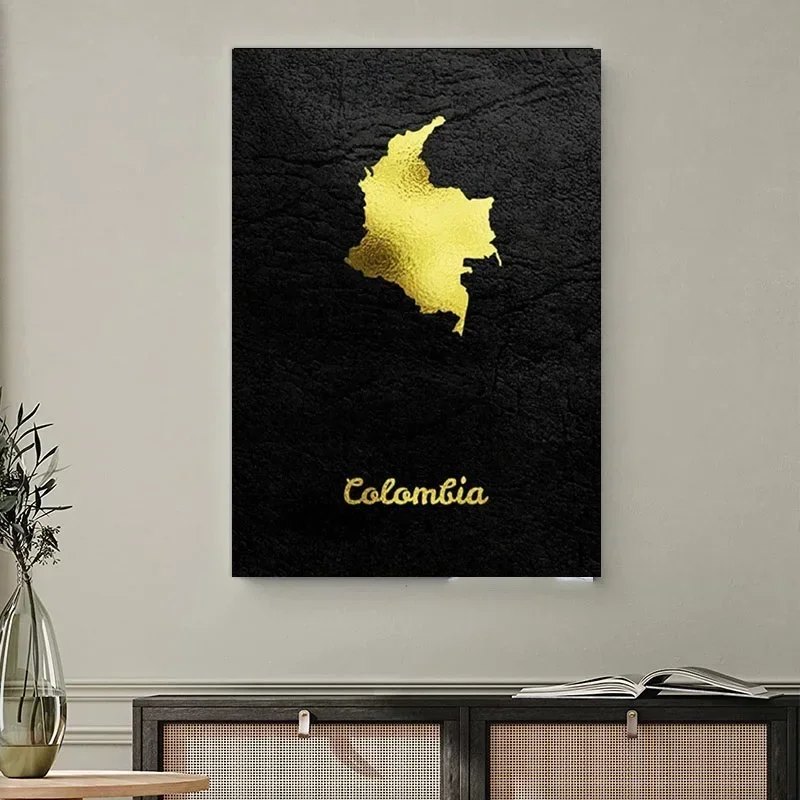 GX1817 Classic Gold Map Colombia City World Art Poster Prints Canvas Painting Wall Art Picture Photo For Living Room Home Decor