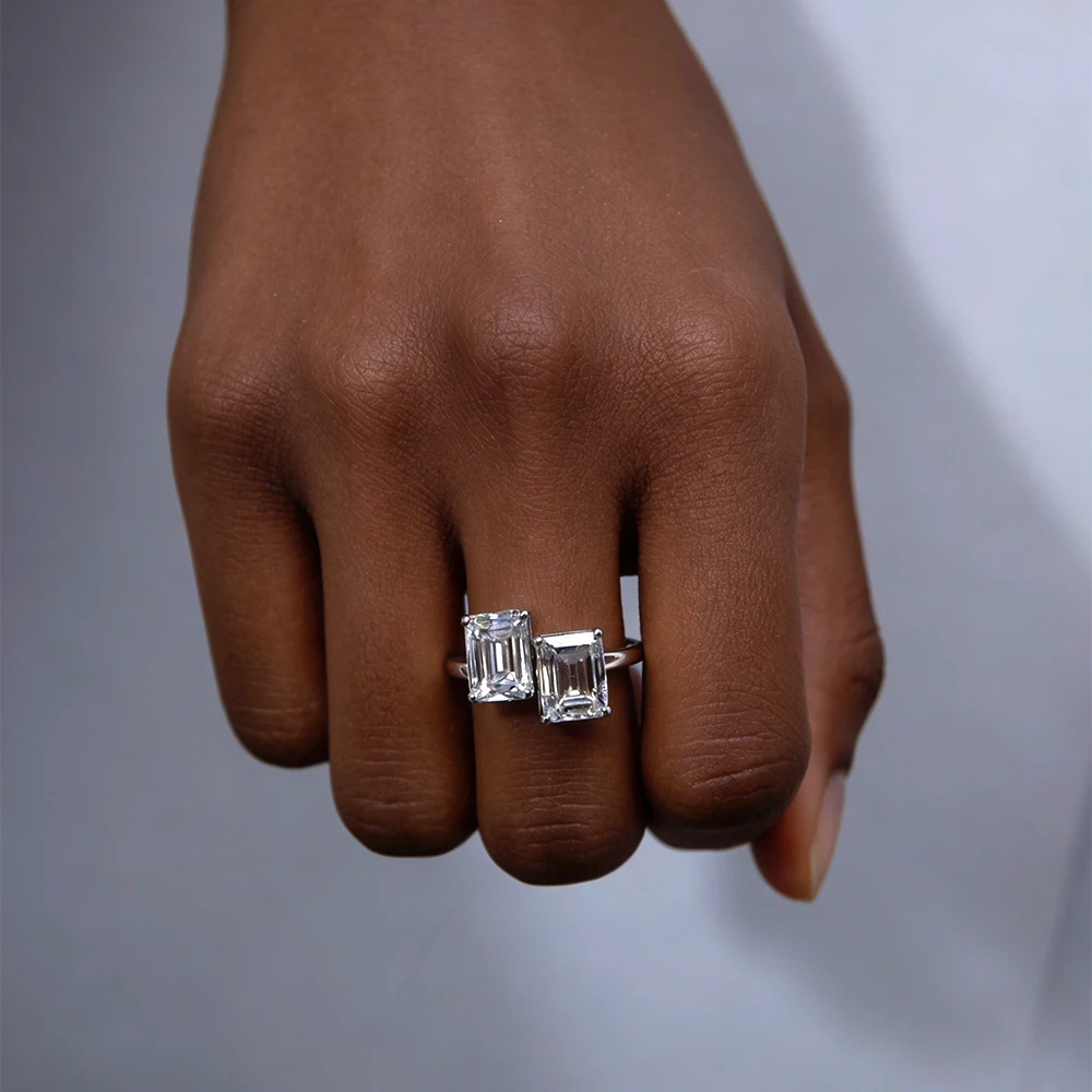 

BXINY 4cttw Double Emerald Cut Moissanite Rings 925 Sterling Silver 2-Stone Diamond For Women Wedding Band Gift Fine Jewelry GRA