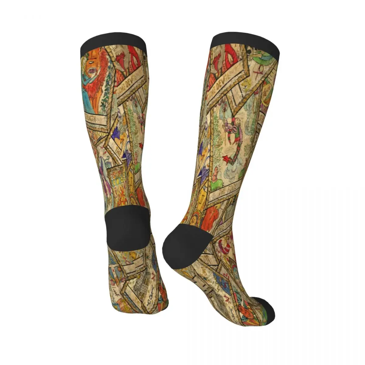 Old Colorful Tarot Cards In Chaotic Layout Unisex High Socks for Men Women Autumn Winter