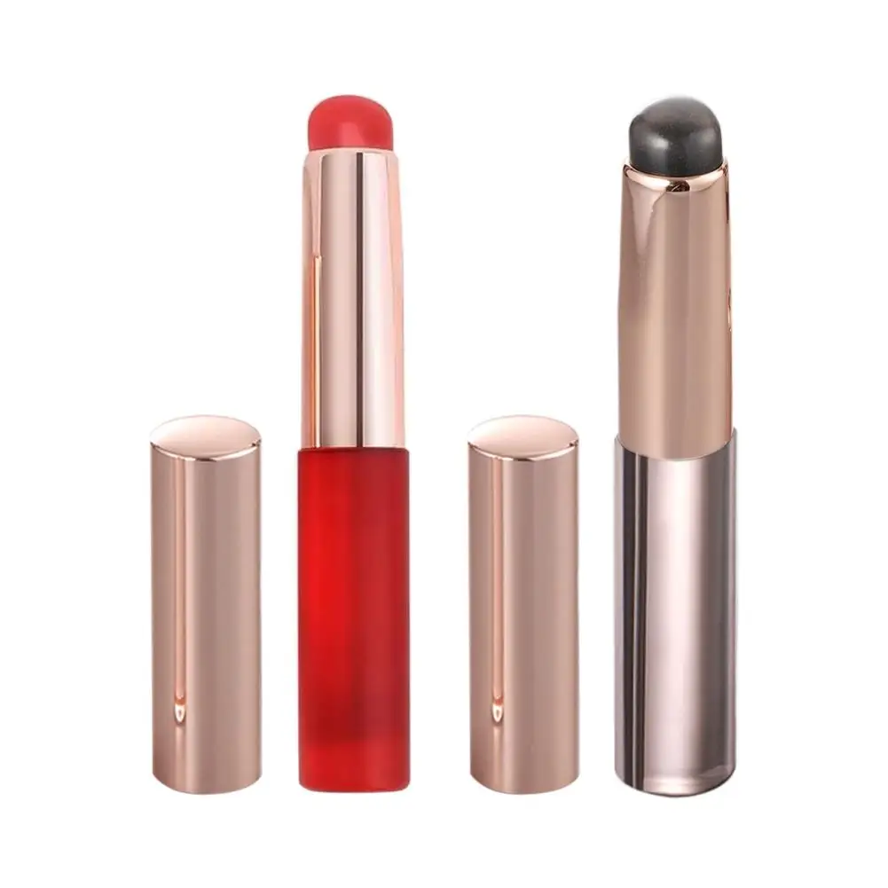 Brocha de silicona para labios con cubierta, corrector en ángulo, brochas para labios brillantes, brochas para bálsamo labial de cabeza redonda, Brus H1W4