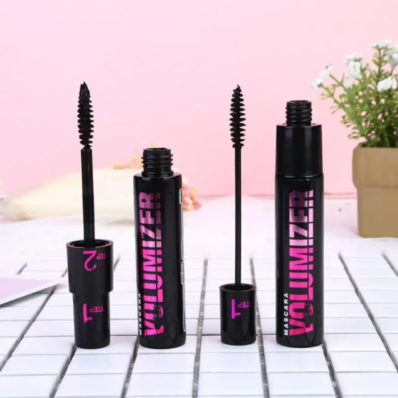 Mascara résistant à l'eau et à la transpiration, maquillage 2 en 1, double usage, pinceaux à friser, fibre pour les yeux, cils noirs