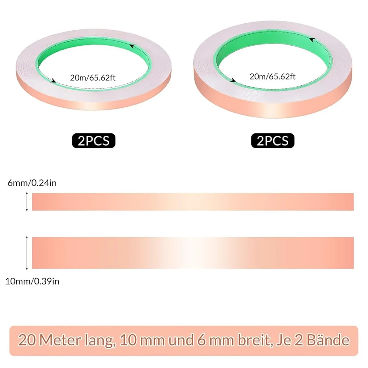 4Rolls Copper Tape Against Snails 6/10mm X 20m Self-Adhesive Double-Sided Conductive Shielding Tape,Snail Protection