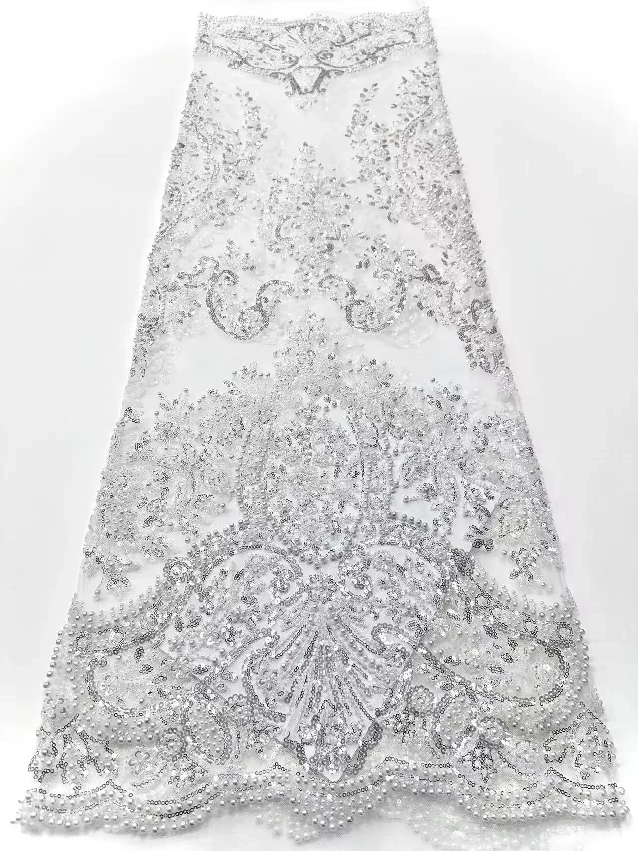 Africano 2025 Tessuto di pizzo con perline rosse Francese 5 metri Tulle Maglia Paillettes Tessuti di pizzo ricamato Matrimoni Vestito da festa TP1415