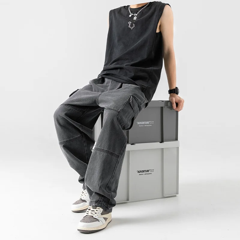 2026 Men Clothing Japanese Style Three-dimensional Pocket Jeans Spring New Retro Vintage Washed Water Workwear Men's Pants