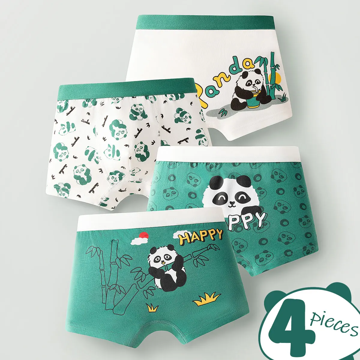 4PCS/Set Kids Boxer Underwear Cotton Cute Cartoon Children Shorts Cartoon Bamboo Panda Lovely Underpants Soft Little Boy Panties