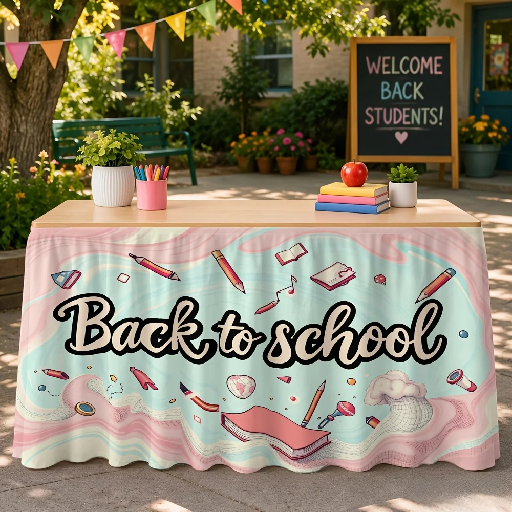 1-Pack back-to-school theme printed table skirts for back-to-school themed parties and interior event decoration