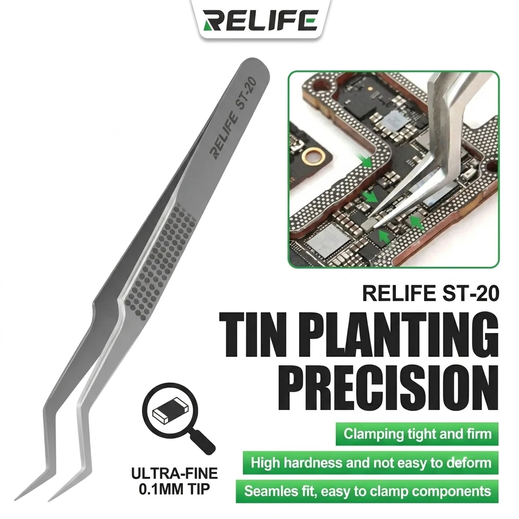 High Precision Ultra-Fine 0.1mm Tweezers Non-Magnetic Anti-Static Curved Tip BGA Tin Planting Fly Lead Repair Tools