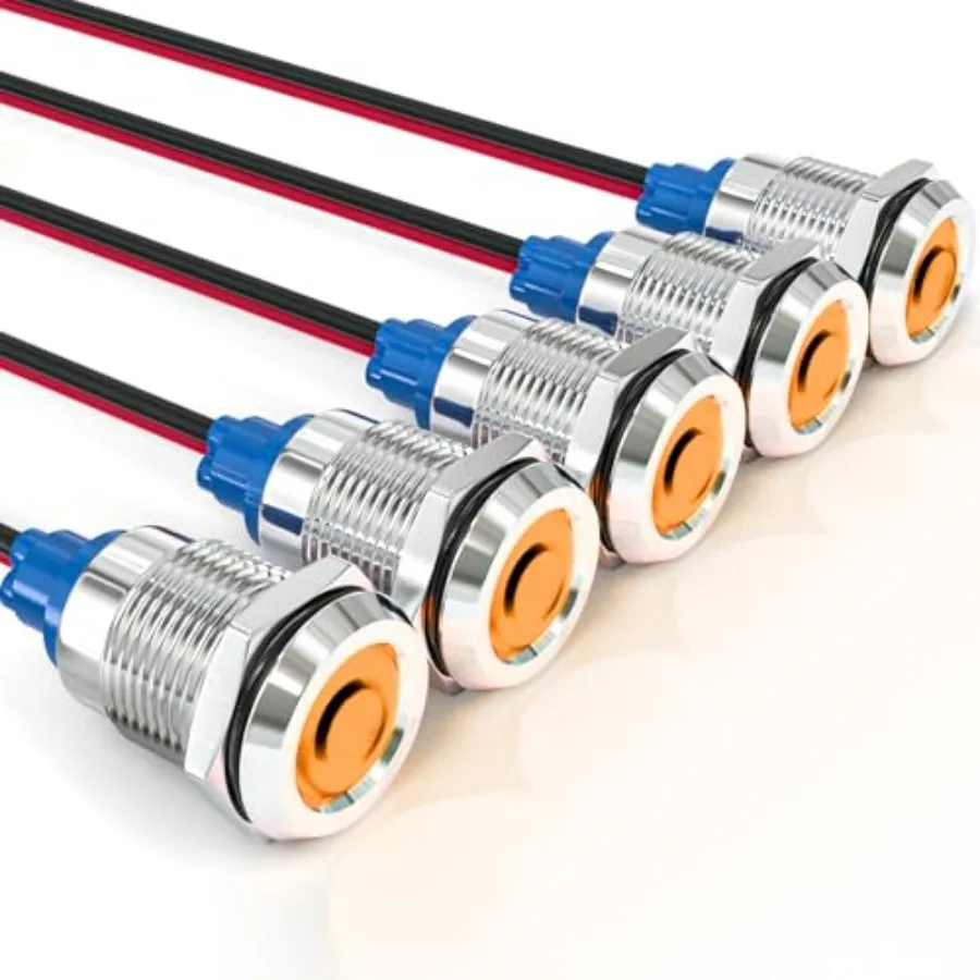 5 PCS Energy Saving Indicator Light, LED Light 12V/24V/110V 20mA Panel Mount Light, Mounting Hole Size 12mm 1/2 inch LED (12V