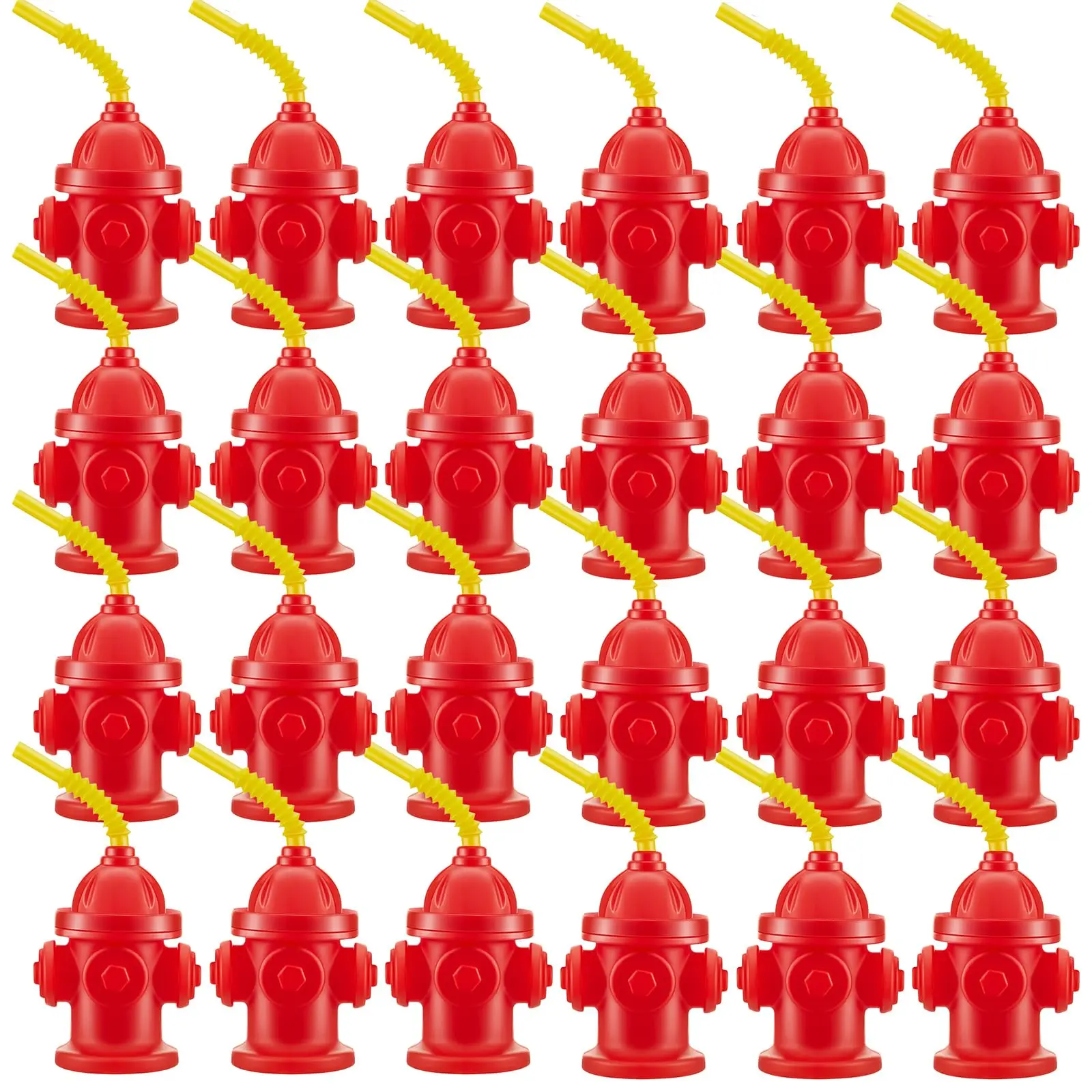 Novelty Fire Hydrant Straw Cups With Lids(4 /6/8/10Pack) 12oz Kids Fireman Birthday Favors Fire Truck Firefighter Party Supplies