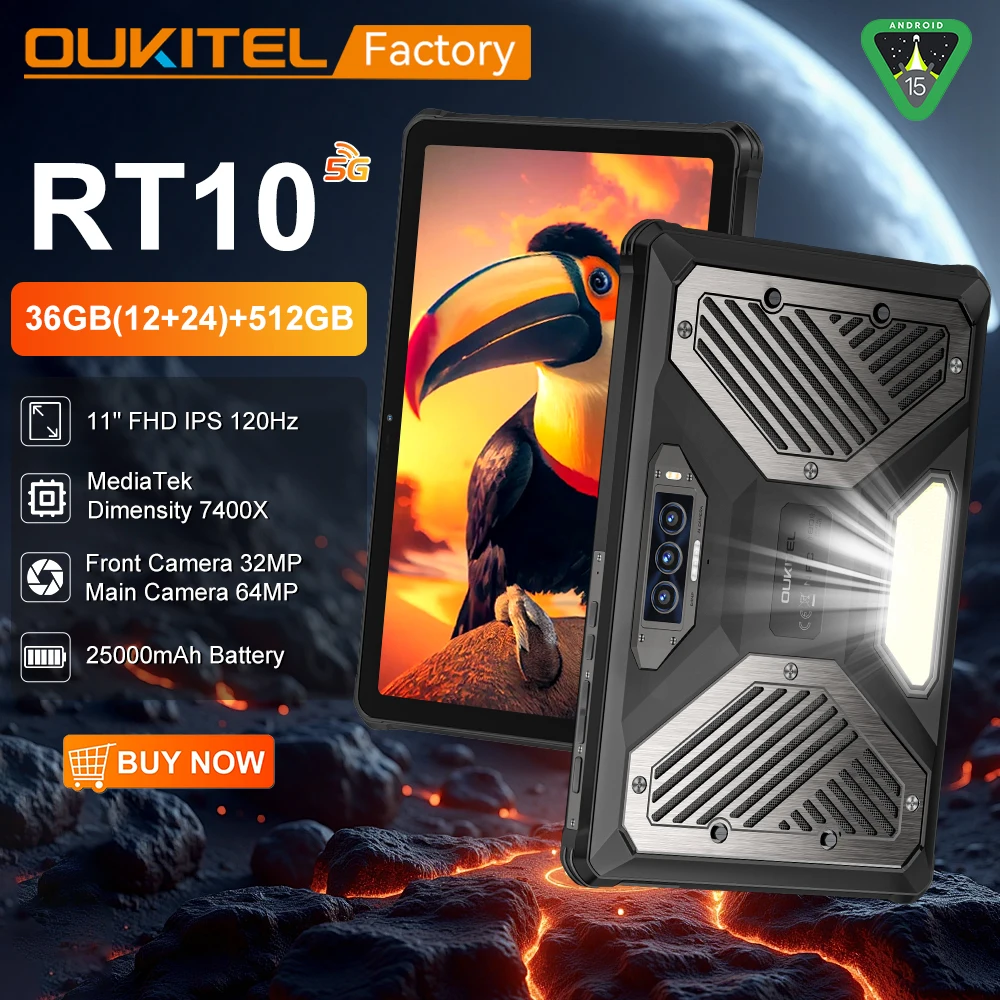 Global version OUKITEL RT10 5G Rugged Tablet MTK 7400X 36GB(12+24)+512GB 11