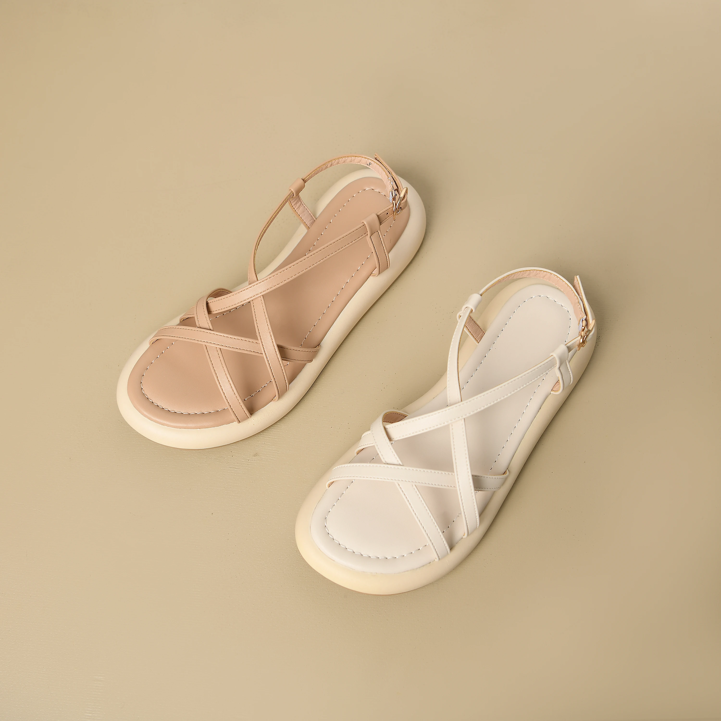 

New Ladies Shoes High Quality One-word Buckle Women's Sandals Summer Solid Ankle-wrap Open Toe Low-heeled Beach Sandals Women