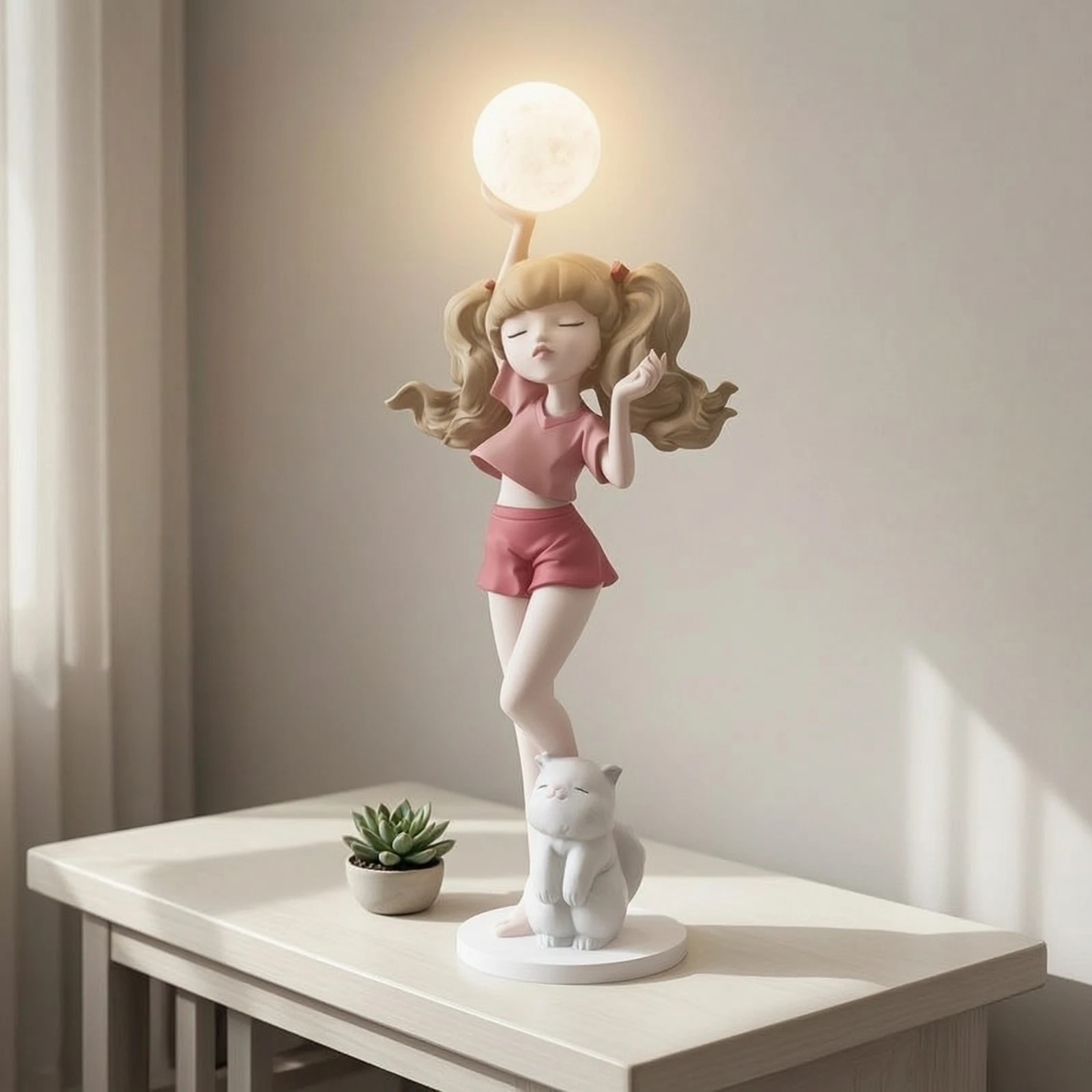 Girl Figurine with Lamp Decorative Girl Statue with Glowing Sphere Lamp with Figurine Sculpted Sculpture Light Resin view 5
