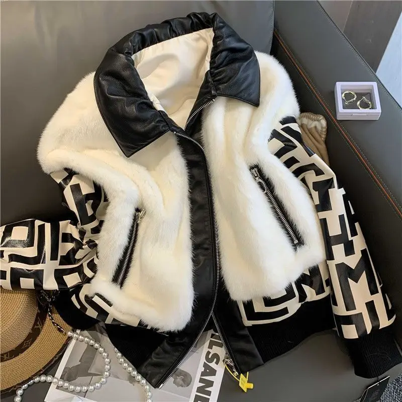 

2025 Autumn New Loose Coat Women Y2k Long Sleeve Patchwork Cotton Jackets Lapel Neck Zipper All-match Tops Mujer Parkas