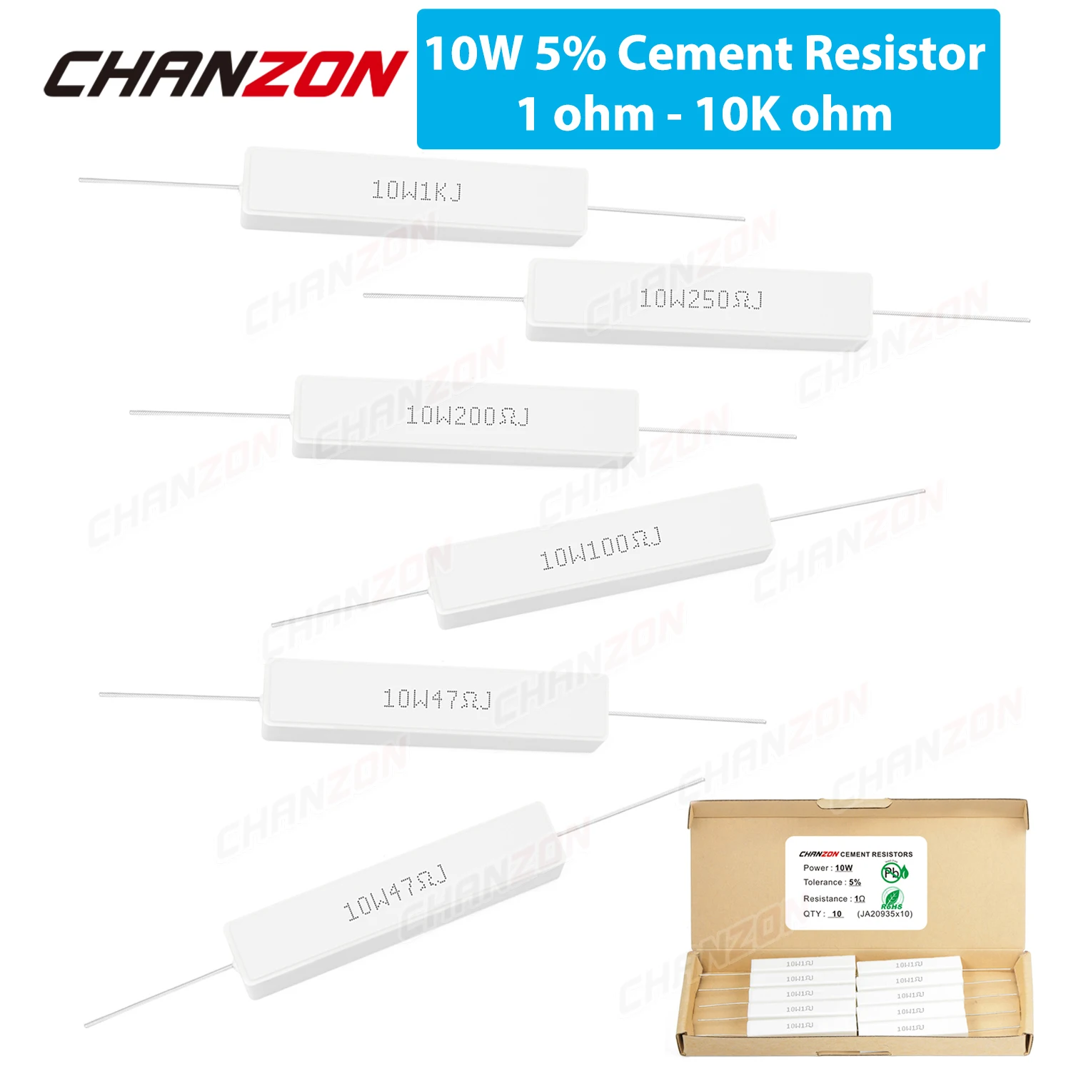 

10 Pcs 10W 5% Cement Wirewound Resistors 1 - 10K Ohm 10Watt Inductive Fixed Wire Wound Ceramic Resistance 10 15 100 250 1K 1Kohm