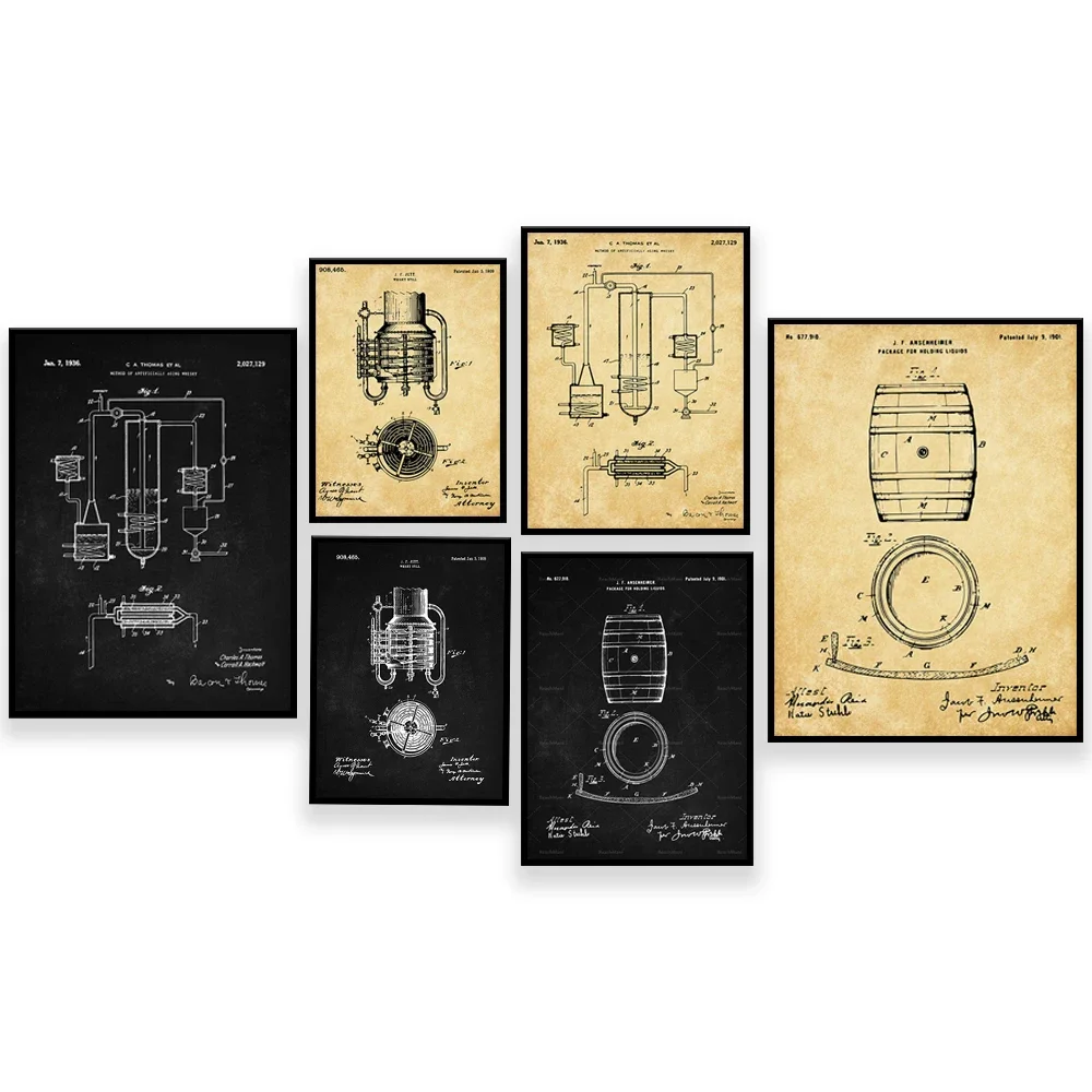 Whiskey patent typography, whiskey invention, vintage whiskey, bourbon, whiskey industry, bar wall decor poster