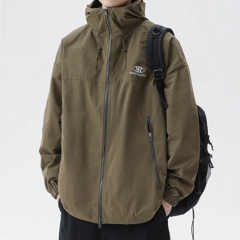 

Men's Hooded Jaet Casual Loose Fit Autumn New Sle Anti-Wrinkle Polyester Zipper Decoration Streetwear Outerwear