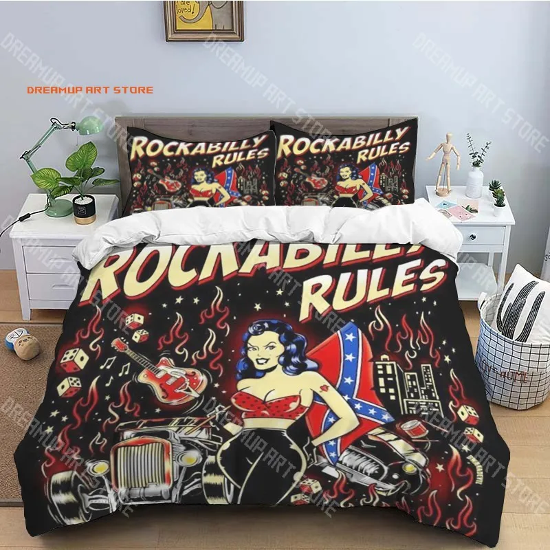 2026 R-Retro Rock Hip Hop Music Fashion Trend Print Three Piece Set Suitable For Children Or Adults Quilt Cover Pillowcase Beddi