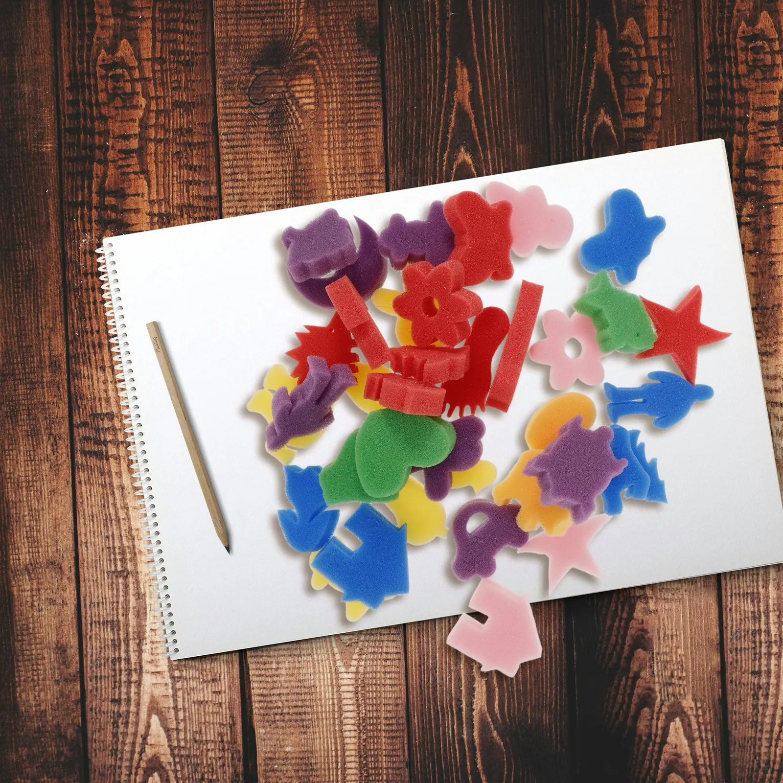 24個入り-キッズスポンジスタンプセット-絵画diyアートクラフト-教育用厚型スポンジ-3～6歳向け-魚-花-木の葉-動物