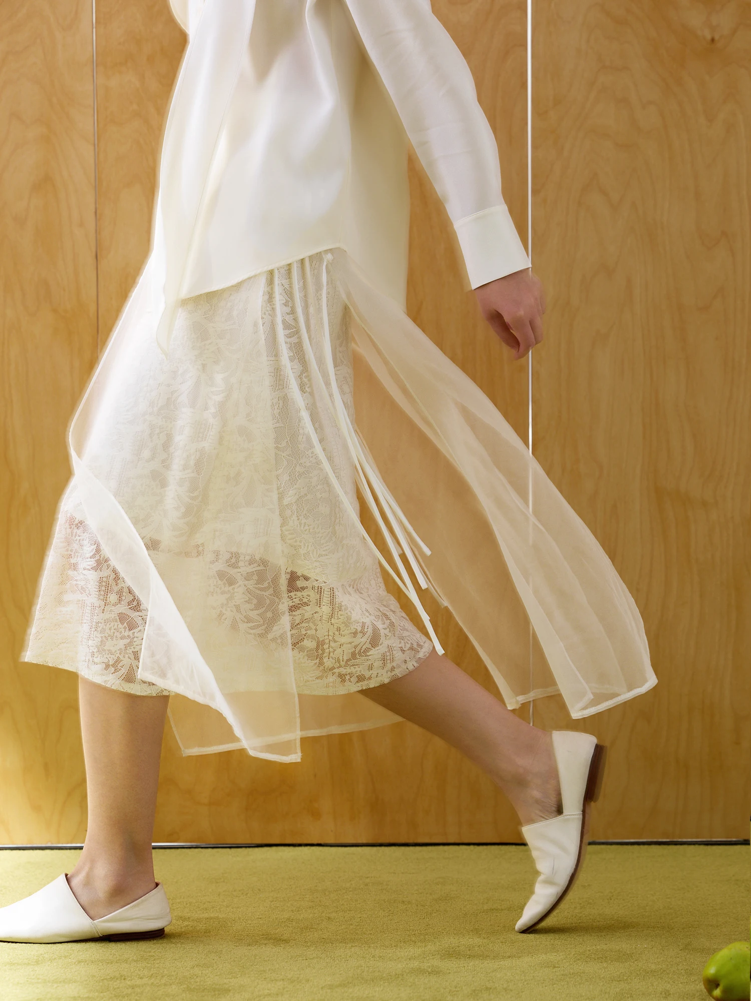

Silk Lace f Skirt with Built-In Blower Spring Season Fairy-Like Layered Sensation Women's mid Waist A-Line Skirt