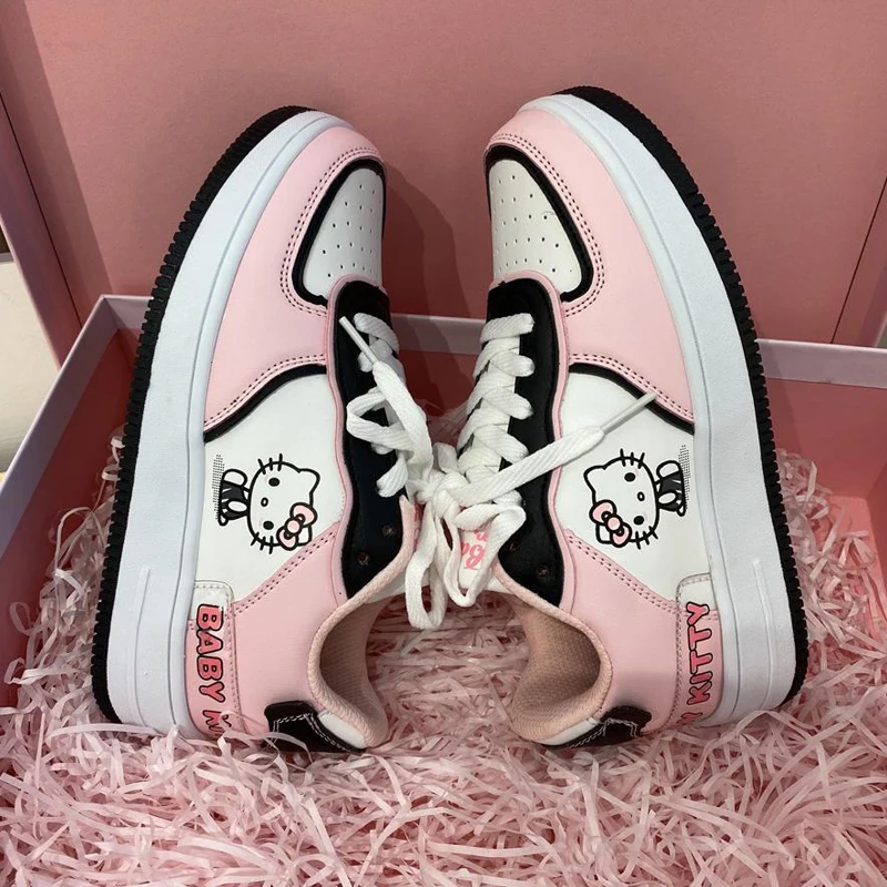 Sanrio Anime Cartoon Kawaii Hello Kitty Girl Sneakers Ins Style Autumn New Japanese Soft Girl Girl Heart All-Match Sneakers Gift