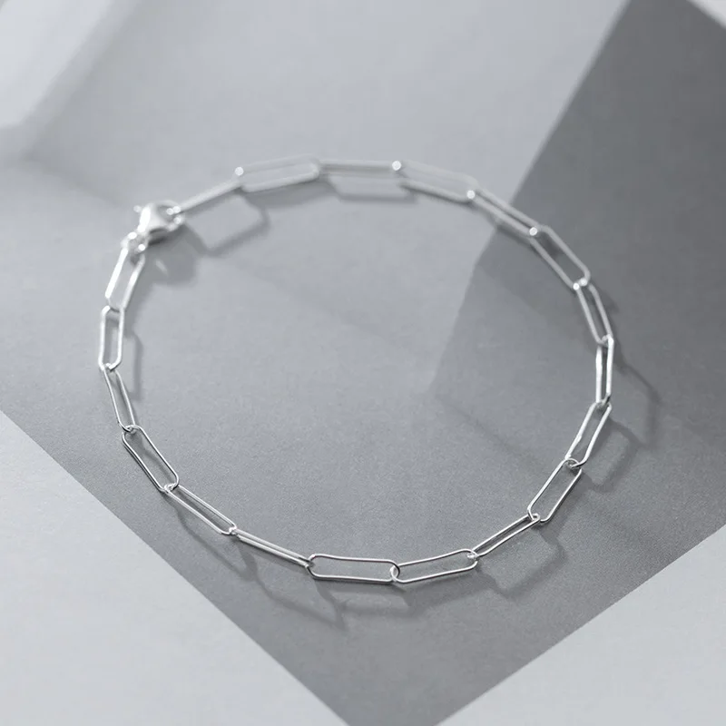 La Monada 925 Sterling Silver Paperclip Chain Bracelet Minimalist Lock Clasp Fine Silver Chain Bracelet, Trendy Dainty Jewelry F