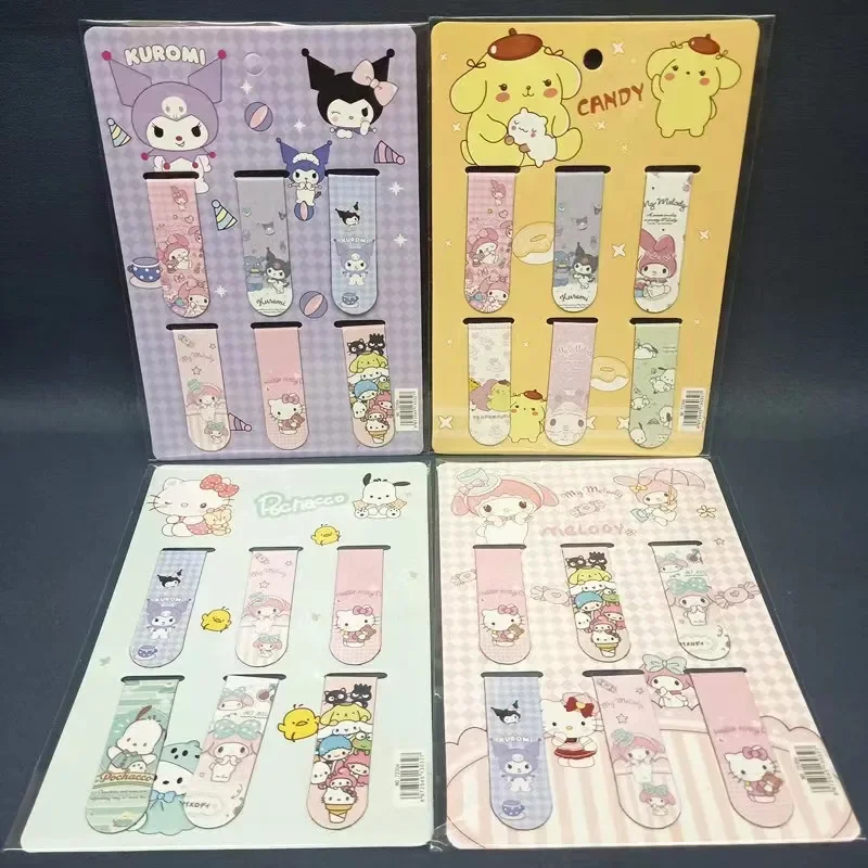 6Pcs/Pack New Sanrio Mymelody Kuromi Cinnamoroll Magnetic Bookmarks Books Marker of Page Student Stationery School Office Supply