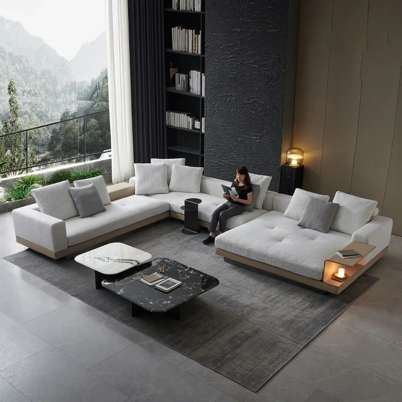 Connery cotton and linen fabric sofa, living room, large apartment, high-end villa, large flat floor sofa, Italian simple and la