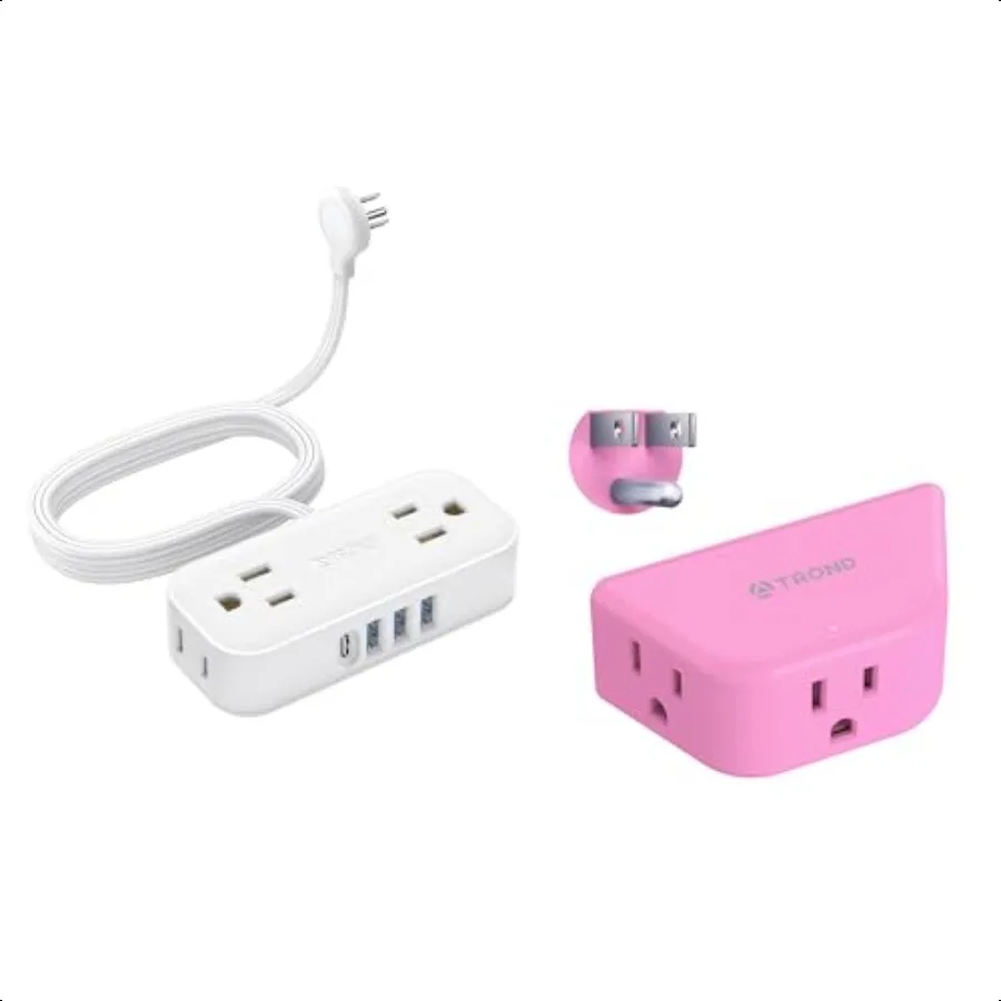 

Дорожный удлинитель с USB-портами Удлинитель с плоской вилкой длиной 5 футов и несколькими розетками + розовый удлинитель розеток с 3 зубцами Grounde