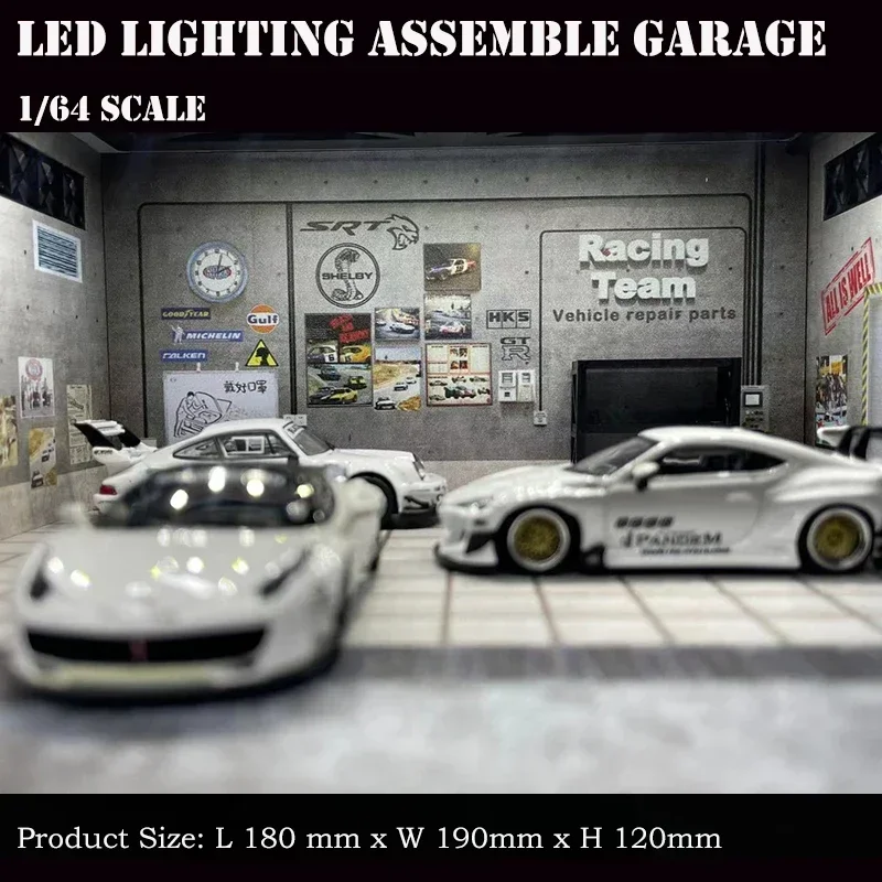 Assemble Diorama 1:64 LED Lighting Garage Model Car Parking Station - Grey