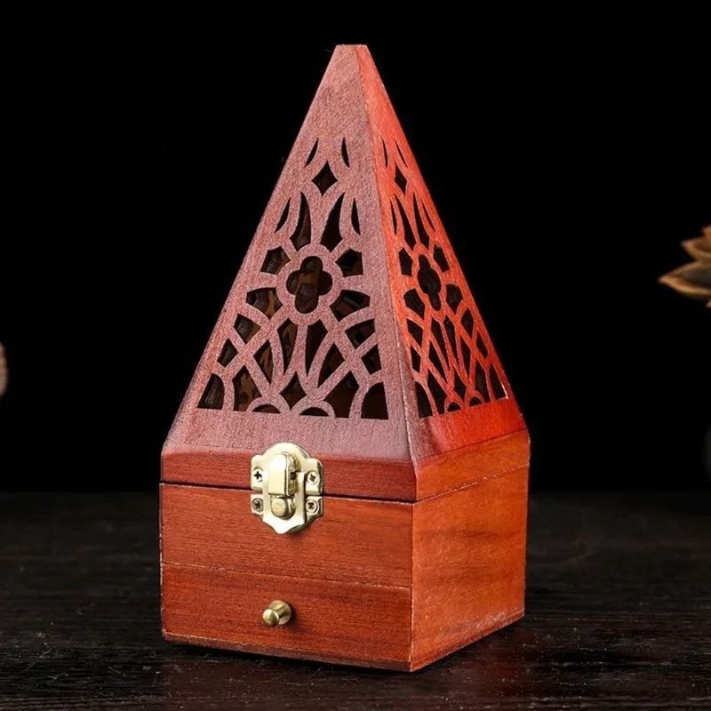 1 Pcs Antique Aromatherapy Box Sandalwood Box Pine Wood Hollow Home Incense Burner Creative Pyramid Aromatherapy Box