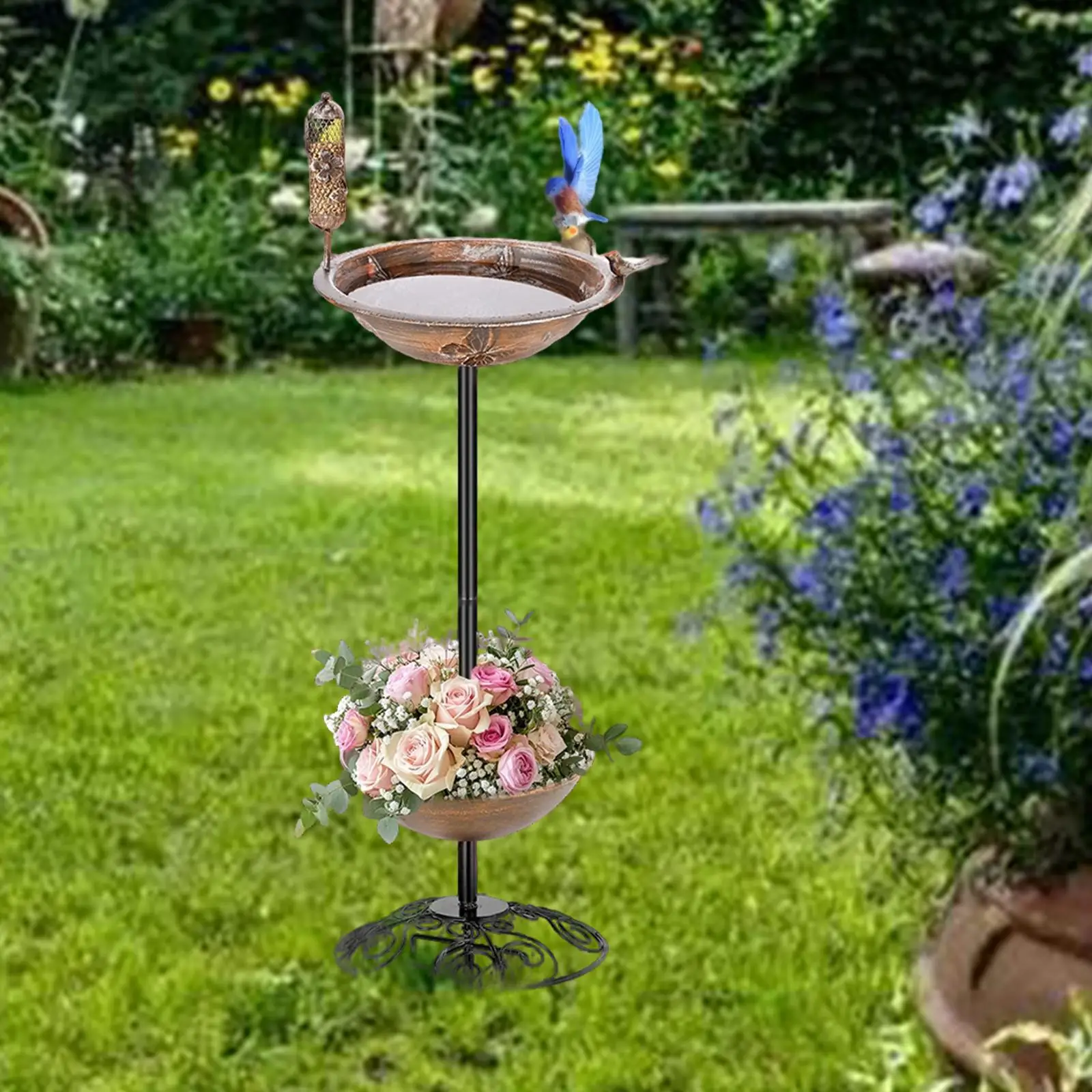 

Iron Birdbath Strong Load Bearing Sturdy 5 Prongs Base for Yard Lawn Garden