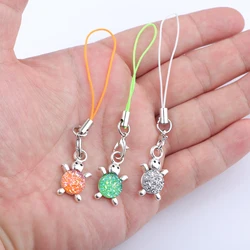 Glitter Round Stud Turtle Shell Mobile Phone Lanyard Colorful Tortoise Hand Wrist Lanyard Cords Lobster Clasp Rope Keychains