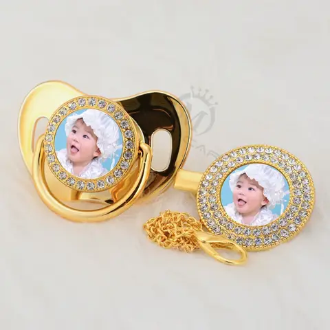 MIYOCAR custom any name photo gold bling pacifier and pacifier clip BPA free dummy bling amazing design P-P