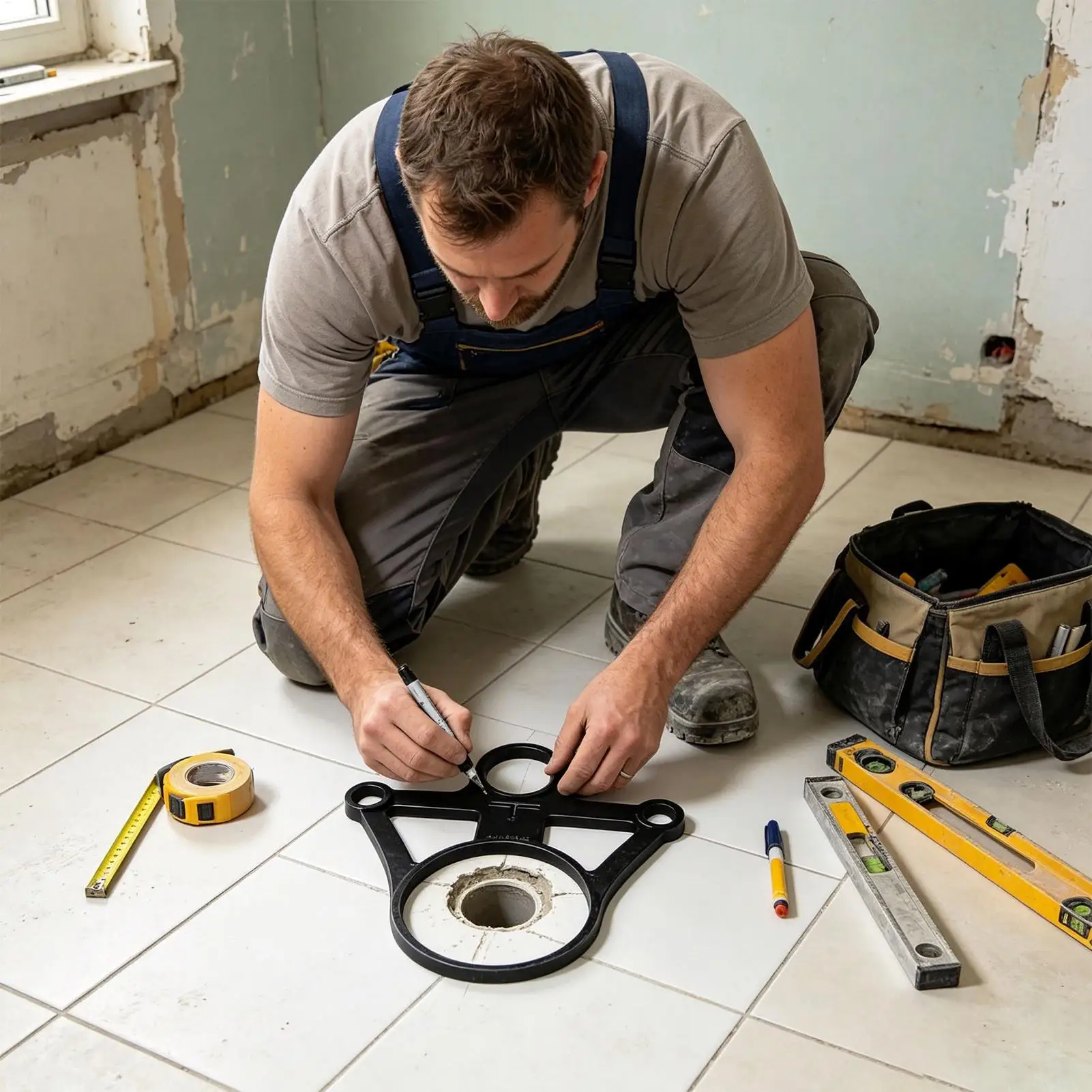 Precise Bathroom Toilet Mounting Template Durable Pipeline Layout Positioner Accurate Hole Guiding Tool For Toilet Refit Install