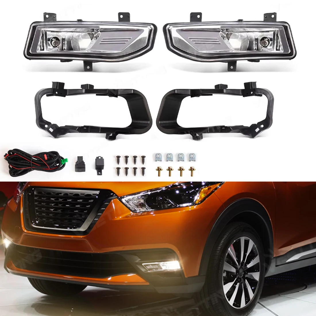 

Front Fog Lamp For Nissan Kicks 2017 2018 2019 Halogen Foglight Set With Bracket Cover Harness Switch Headlight Car Accessories