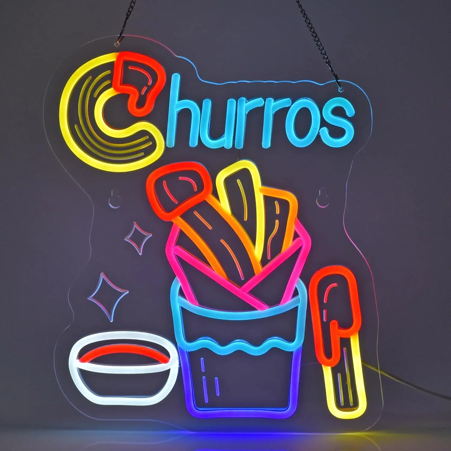 

Churros Neon Sign for Bakery Shop Decor Colorful LED Light Wall Art Spanish Dessert Cafe Advertising Vibrant Open Sign Gift Idea