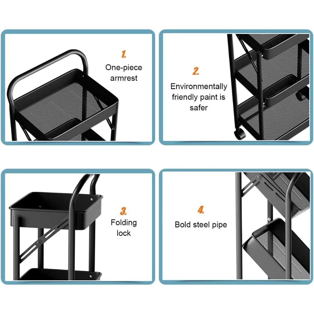 عربة أدوات قابلة للطي لتخزين المطبخ والحمام مع أرفف متنقلة قابلة للخارج #6