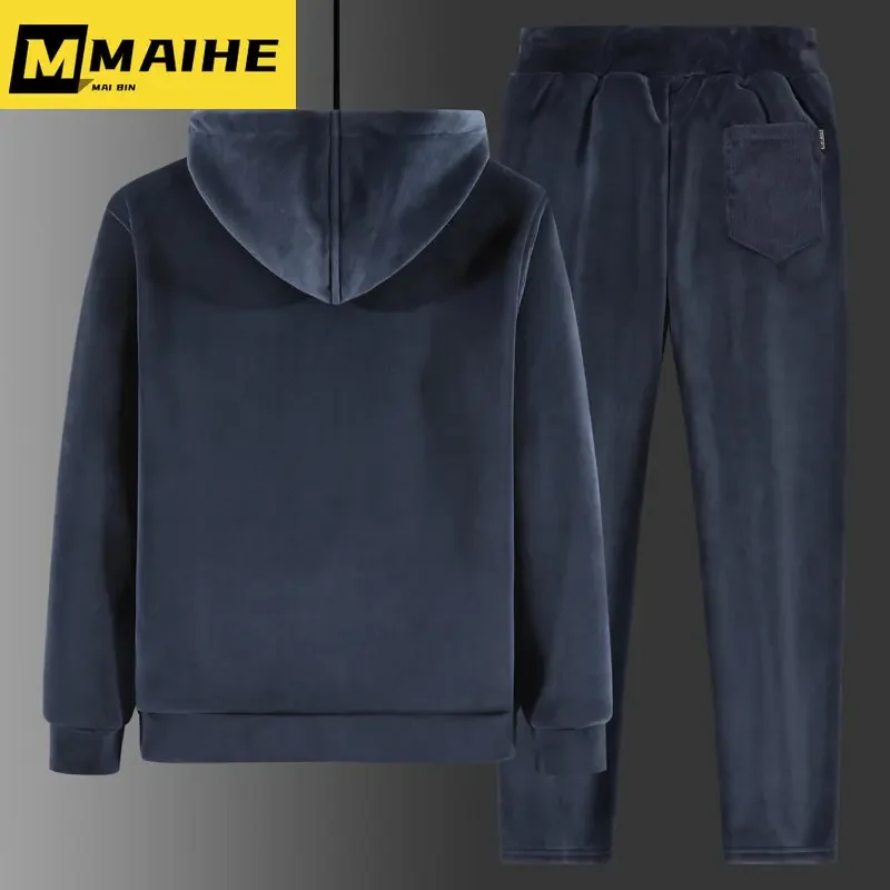 Felpa da uomo calda in pile invernale Plus Set giacca cardigan con cappuccio moda di marca pantaloni sportivi tuta da uomo da jogging casual in 2 pezzi