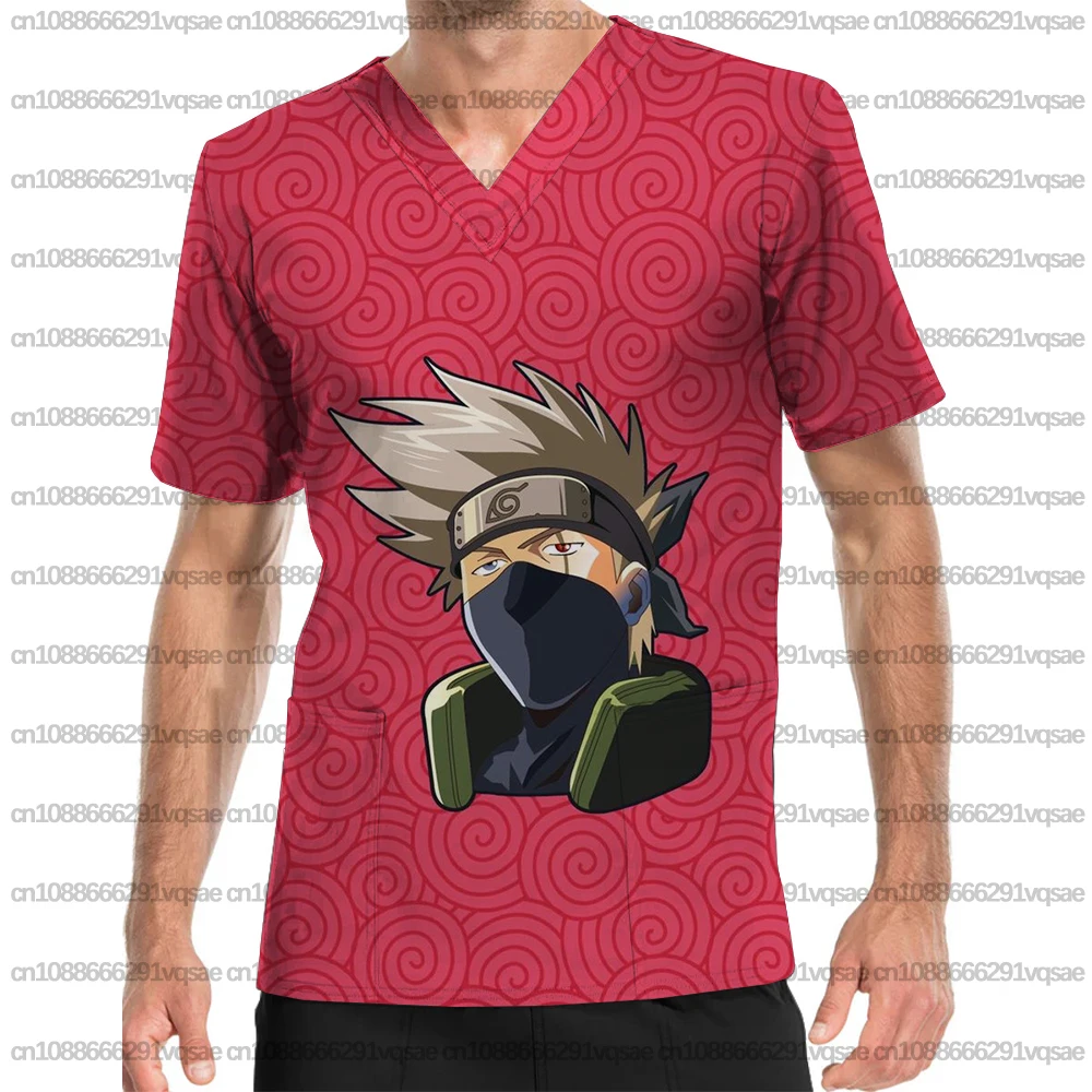 

2025 New Men's Clinic Medical Care Uniform Nurse/Nurse Aide T-shirt with Naruto Anime Print, Pet Shop/Dentist Uniform