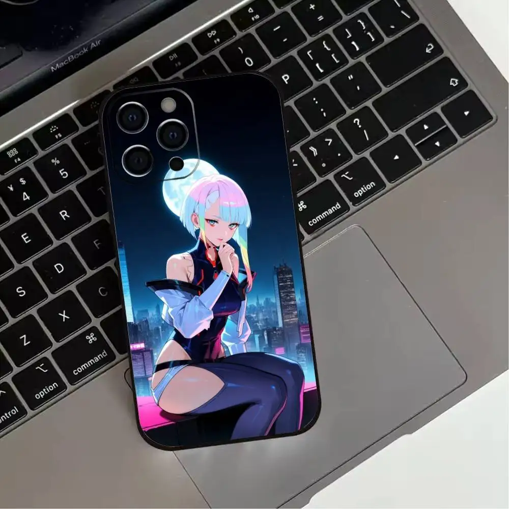 حافظة هاتف Play C-Cyberpunk Game E-Edgerunners لهاتف iPhone 17,16,15,14,13,12,11 Plus، Pro Max، XS، غطاء أسود من السيليكون الناعم