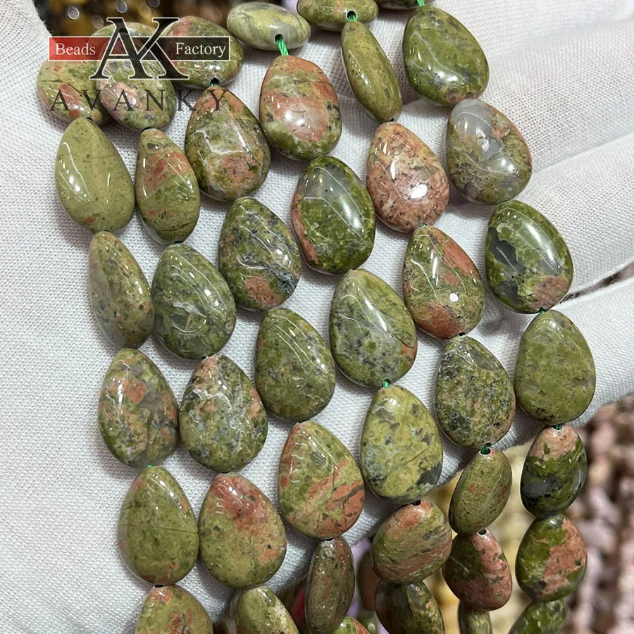 Natural Flower Green Stone Water Droplet Melon Seeds Shape Loose Beads Jewelry Making DIY Necklace Bracelet Accessory 15''