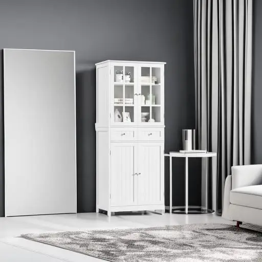 Tall Pantry Cabinet with 6 Shelves, 2 Drawers, Storage Cabinet with 4 Doors, for Dining Room