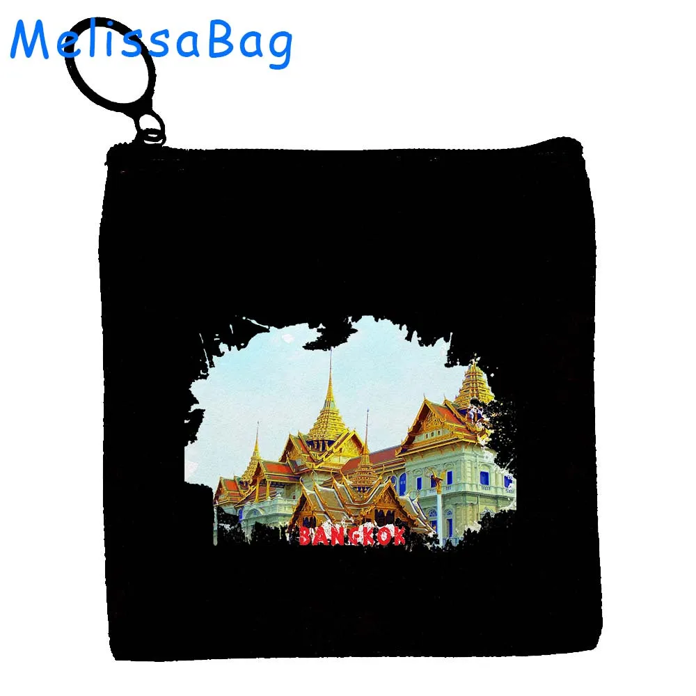 Bolso pequeño con cremallera para llaves, bolsa de lona con pintura de tinta de acuarela de Bangkok, Tailandia, Hanói, Vietnam, Havana, Cuba, regalo