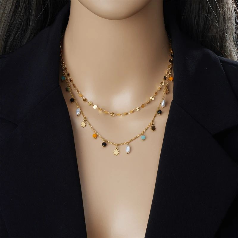 DIEYURO 316L Stainless Steel Geometry Pearl Pentacle Necklace New Delicate Fashion Gold Color Star Pendant Neck Jewelry Gifts image 6