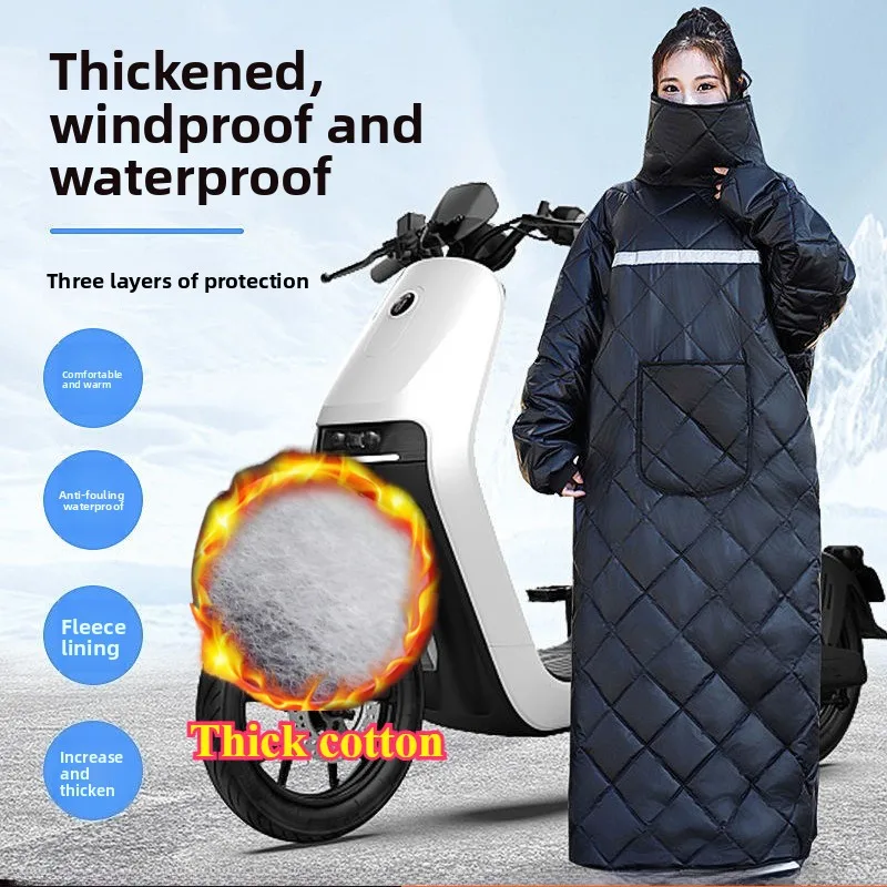 

Electric Motorcycle Windbreaker Winter Fleece-Lined Thickened Waterproof Cold-Resistant Warm Long-Length Cycling 모터사이클 재킷