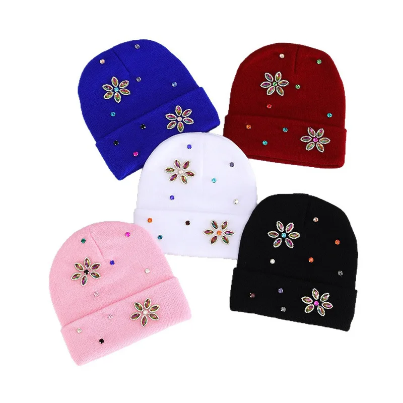 Amazon's new cross-border autumn and winter rhinestone woolen hat, fashionable outdoor warm and cold-proof knitted pullover hat