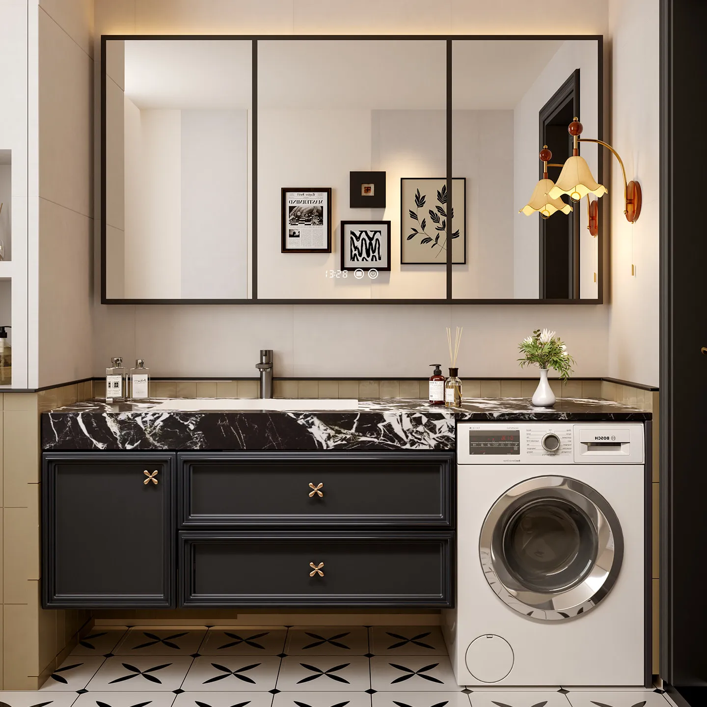 

Washing machine integrated bathroom cabinet combination, bathroom rock slab washstand, wash basin washbasin cabinet