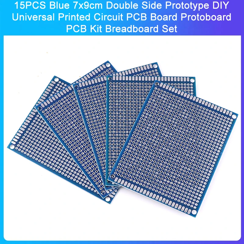 양면 프로토타입 DIY 범용 인쇄 회로 PCB 보드, 프로토보드 PCB 키트, 브레드보드 세트, 파란색 7x9cm, 15 개