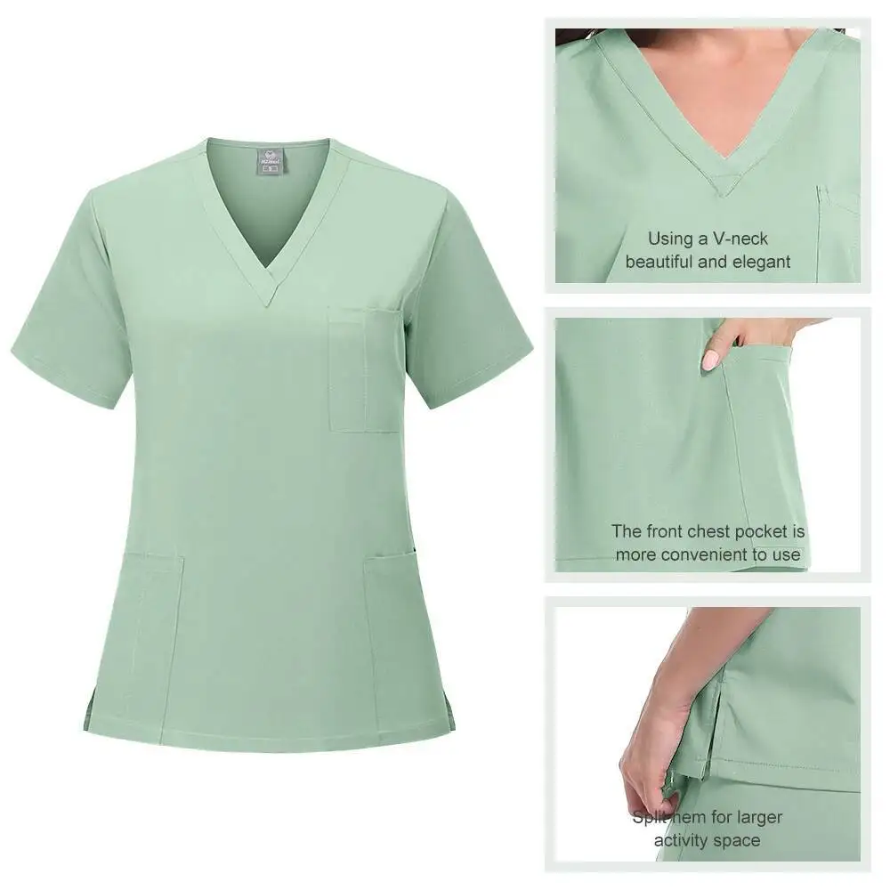 Nieuwe Scrubs Set Medische Uniformen Stretch Scrub Tops Met Zakbroek Verpleegstersuniform Arts Chirurgie Overalls Schoonheidssalon Werkkleding