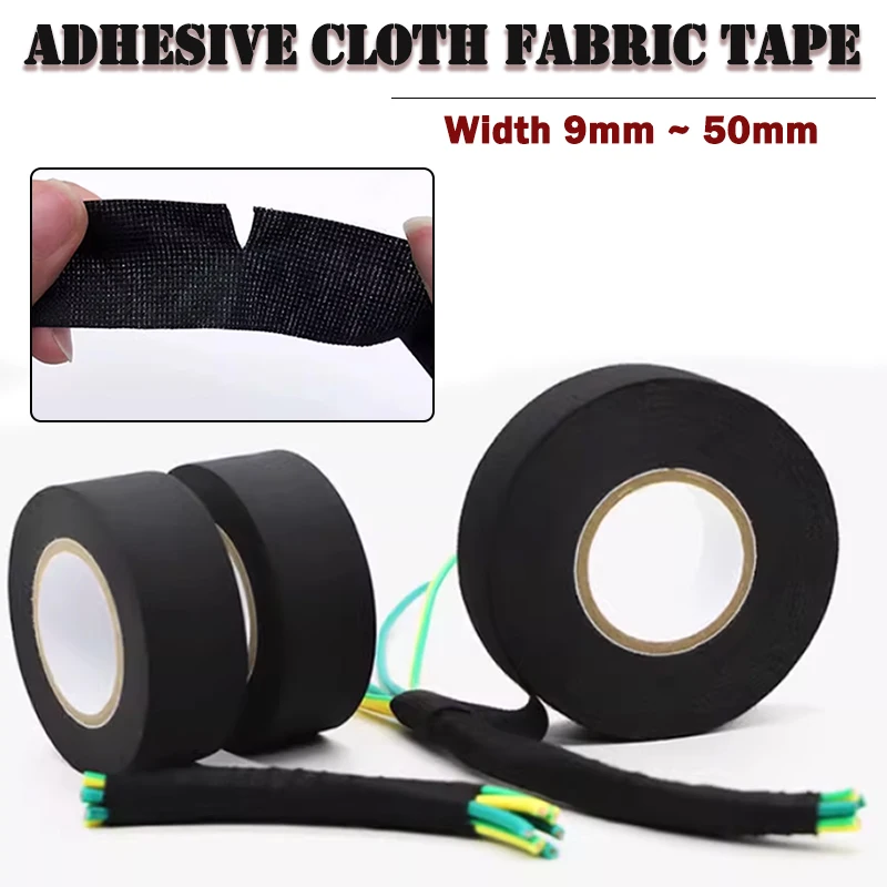 

1-10Rolls Width 9mm~50mm 15m/roll Automotive Cloth Wire Harness Tape Waterproof Insulation Cloth Wire Self Adhesive Fabric Tape